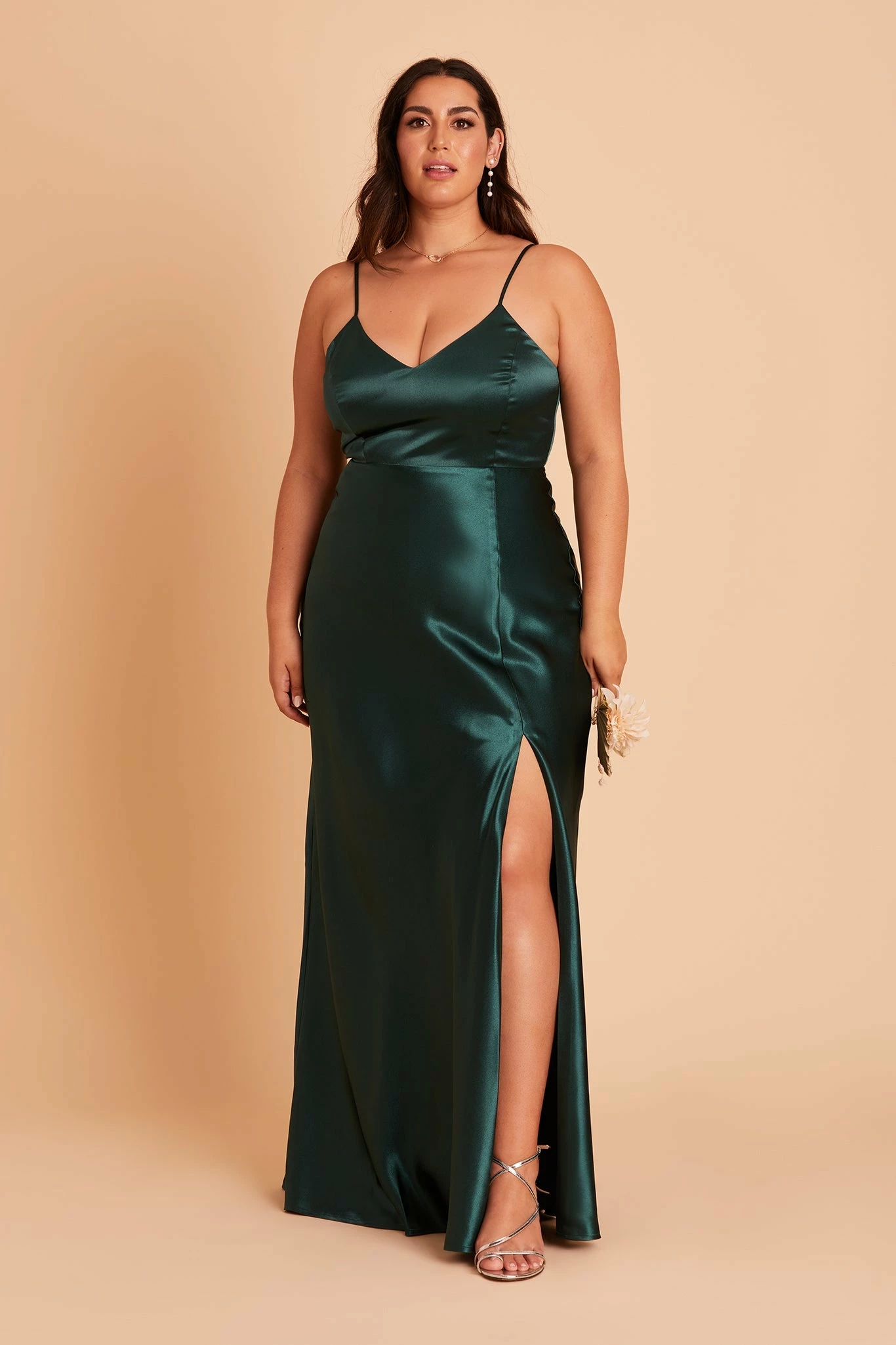 Jay Shiny Satin Dress - Emerald - Image 11