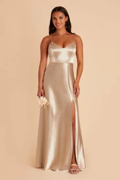Jay Shiny Satin Dress - Neutral Champagne