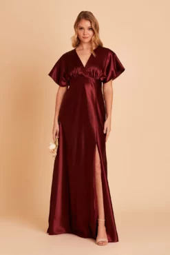 Jesse Shiny Satin Dress - Cabernet -US Skirt Sales 2024 BIRDY GREY JESSE BRIDESMAID DRESS CABERNET 01