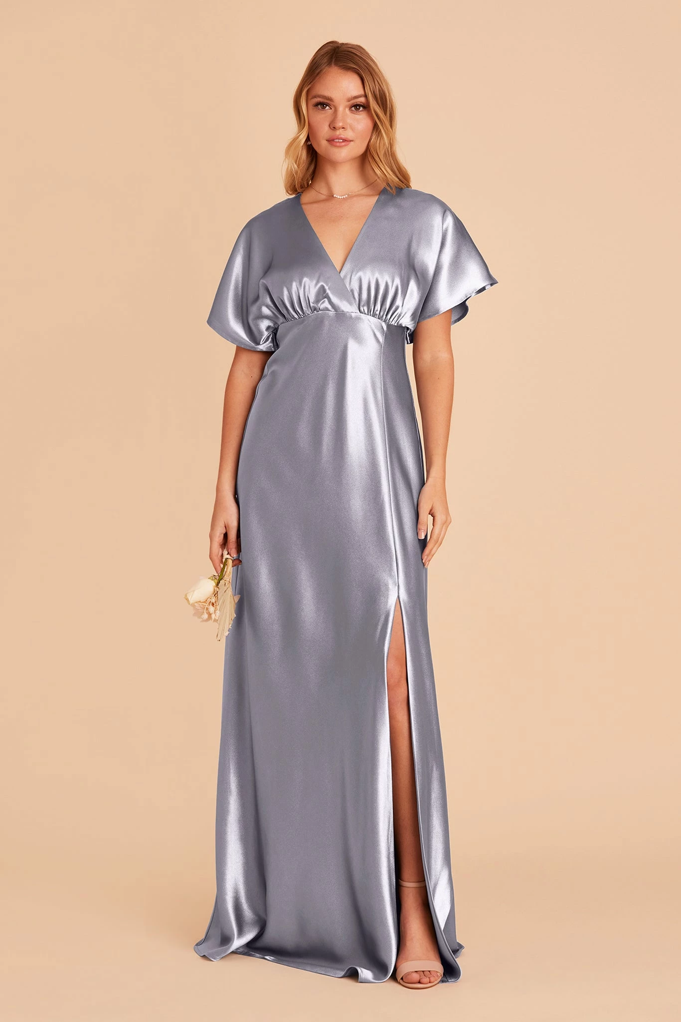 Jesse Shiny Satin Dress - Dusty Blue 4 Jesse Shiny Satin Dress - Dusty Blue - Image 4