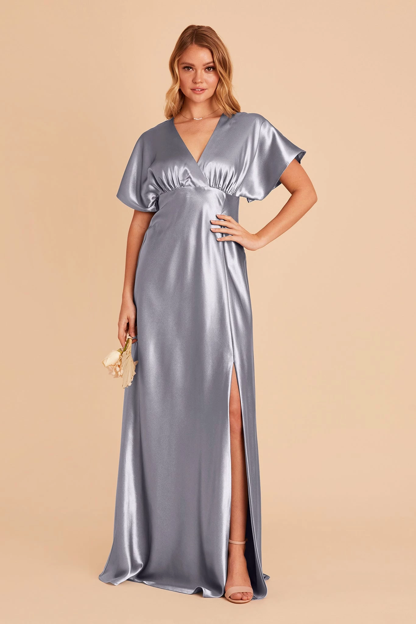 Jesse Shiny Satin Dress - Dusty Blue 6 Jesse Shiny Satin Dress - Dusty Blue - Image 6