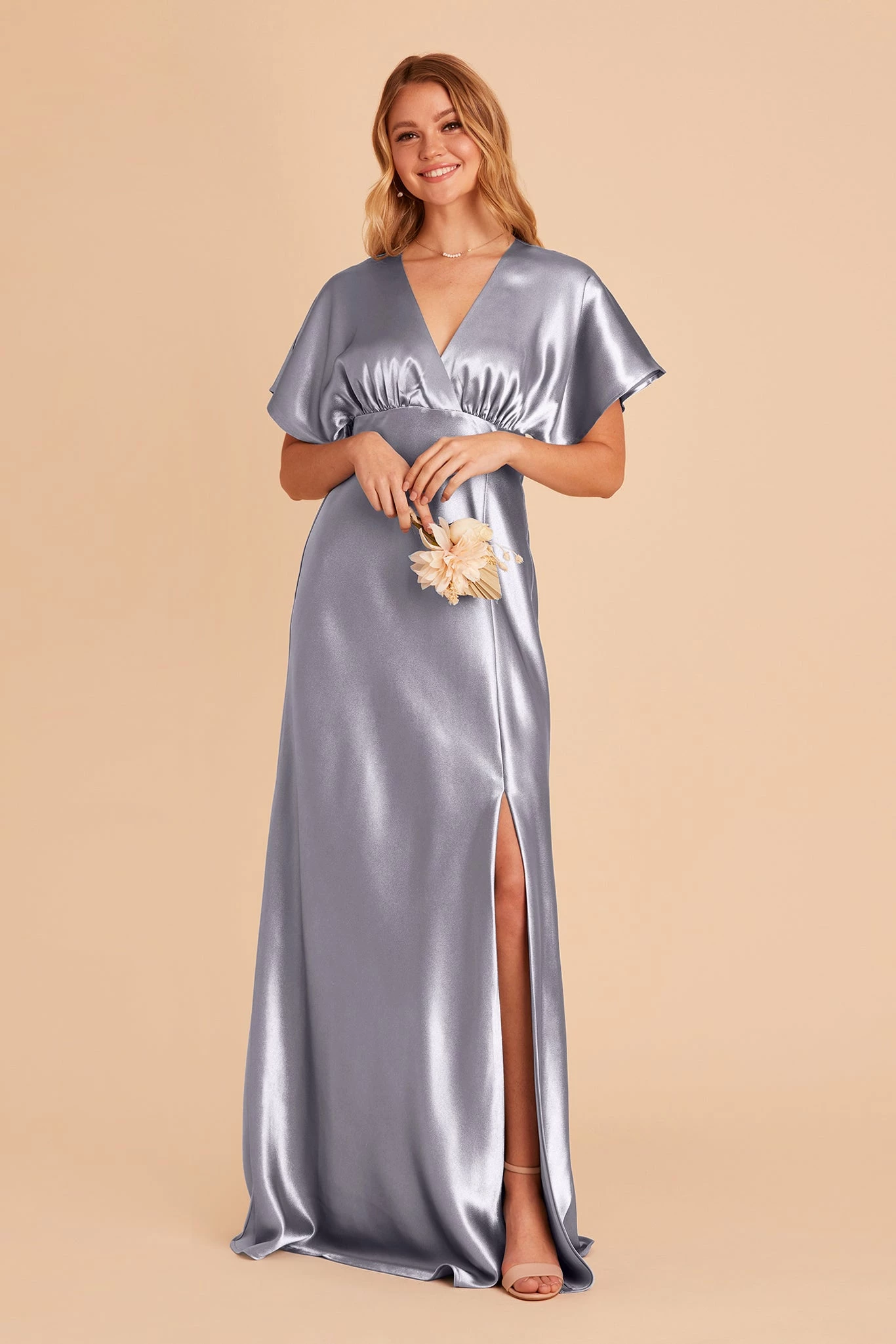 Jesse Shiny Satin Dress - Dusty Blue 2 Jesse Shiny Satin Dress - Dusty Blue - Image 2