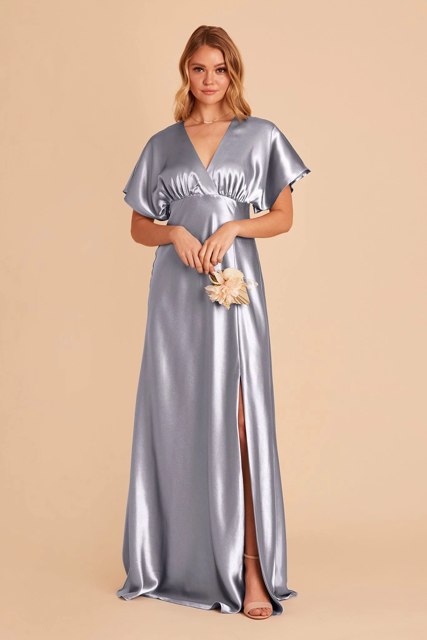 Jesse Shiny Satin Dress - Dusty Blue 5 Jesse Shiny Satin Dress - Dusty Blue - Image 5