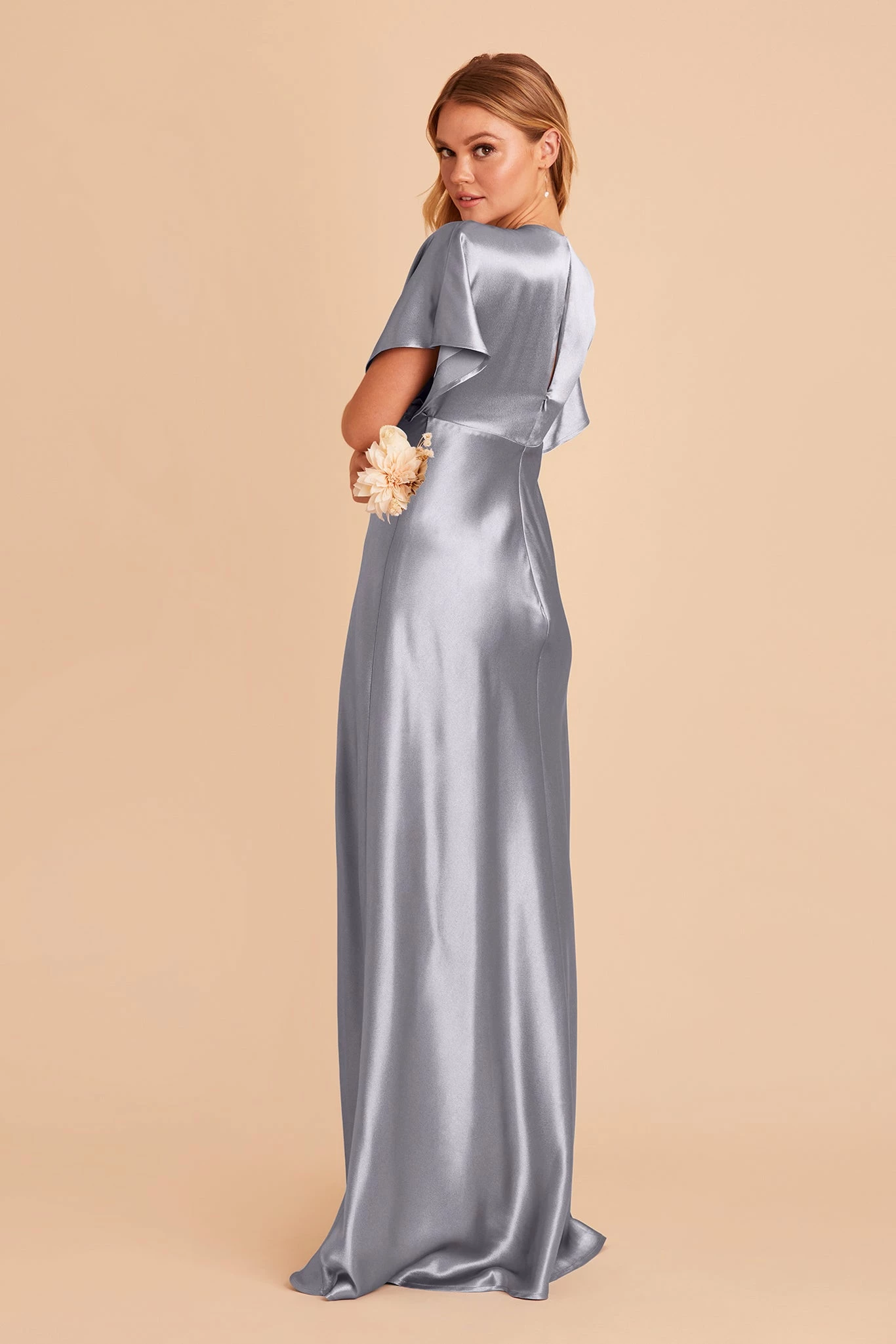 Jesse Shiny Satin Dress - Dusty Blue 3 Jesse Shiny Satin Dress - Dusty Blue - Image 3