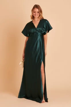 Jesse Shiny Satin Dress - Emerald -US Skirt Sales 2024 BIRDY GREY JESSE BRIDESMAID DRESS EMERALD 02