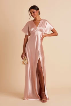 Jesse Shiny Satin Dress - Rose Gold