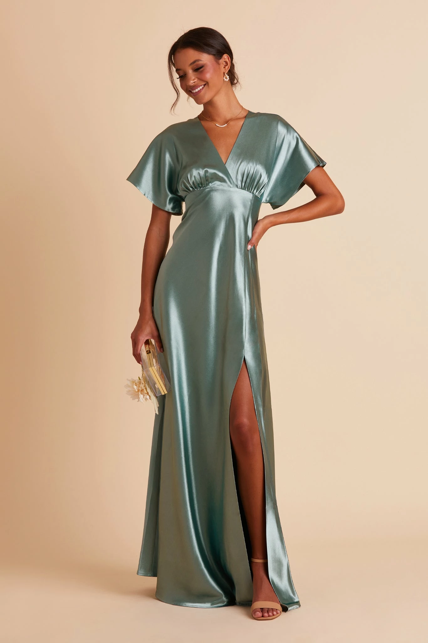Jesse Shiny Satin Dress - Sea Glass 4 Jesse Shiny Satin Dress - Sea Glass - Image 4