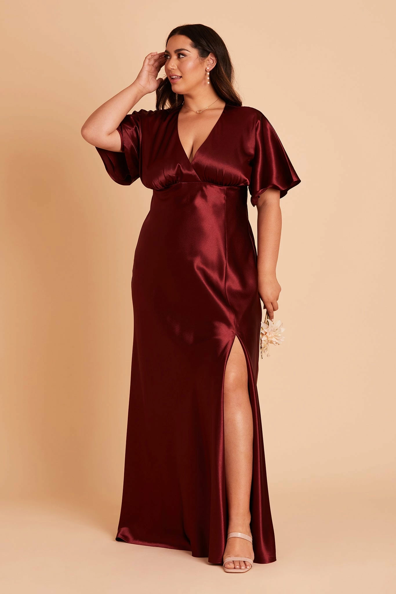 Jesse Shiny Satin Dress - Cabernet - Image 9