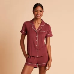 Jonny Pajama Set - Rosewood -US Skirt Sales 2024 BIRDY GREY JONNY PIPED PJ SET ROSEWOOD 02