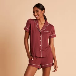 Jonny Pajama Set - Rosewood -US Skirt Sales 2024 BIRDY GREY JONNY PIPED PJ SET ROSEWOOD 03