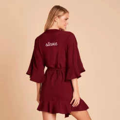Kenny Ruffle Robe - Cabernet -US Skirt Sales 2024 BIRDY GREY KENNY BRIDESMAID RUFFLE ROBE CABERNET 05 PERSONALIZATION 01