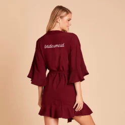 Kenny Ruffle Robe - Cabernet -US Skirt Sales 2024 BIRDY GREY KENNY BRIDESMAID RUFFLE ROBE CABERNET 05 PERSONALIZATION 02