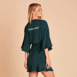 Kenny Ruffle Robe - Emerald -US Skirt Sales 2024 BIRDY GREY KENNY BRIDESMAID RUFFLE ROBE EMERALD 04 PERSONALIZATION 02