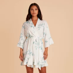 Kenny Floral Ruffle Robe - Sage Eucalyptus -US Skirt Sales 2024 BIRDY GREY KENNY FLORAL BRIDESMAID ROBE EUCALYPTUS 01