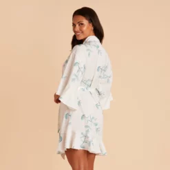 Kenny Floral Ruffle Robe - Sage Eucalyptus -US Skirt Sales 2024 BIRDY GREY KENNY FLORAL BRIDESMAID ROBE EUCALYPTUS 03