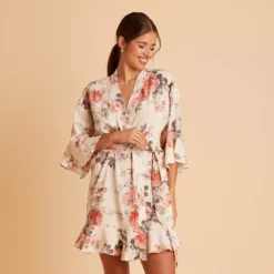 Kenny Floral Ruffle Robe - Cream Floral -US Skirt Sales 2024 BIRDY GREY KENNY FLORAL RUFFLE ROBE CREAM 01