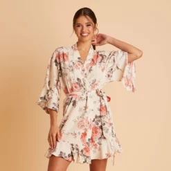 Kenny Floral Ruffle Robe - Cream Floral