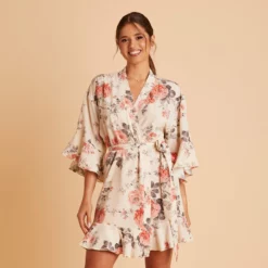 Kenny Floral Ruffle Robe - Cream Floral -US Skirt Sales 2024 BIRDY GREY KENNY FLORAL RUFFLE ROBE CREAM 03