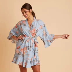 Kenny Floral Ruffle Robe - Dusty Blue Floral -US Skirt Sales 2024 BIRDY GREY KENNY FLORAL RUFFLE ROBE DUSTY BLUE 01