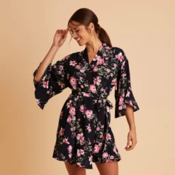 Kenny Floral Ruffle Robe - Midnight Pink Floral -US Skirt Sales 2024 BIRDY GREY KENNY FLORAL RUFFLE ROBE MIDNIGHT PINK 01