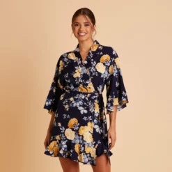 Kenny Floral Ruffle Robe - Navy Marigold -US Skirt Sales 2024 BIRDY GREY KENNY FLORAL RUFFLE ROBE NAVY MARIGOLD 02