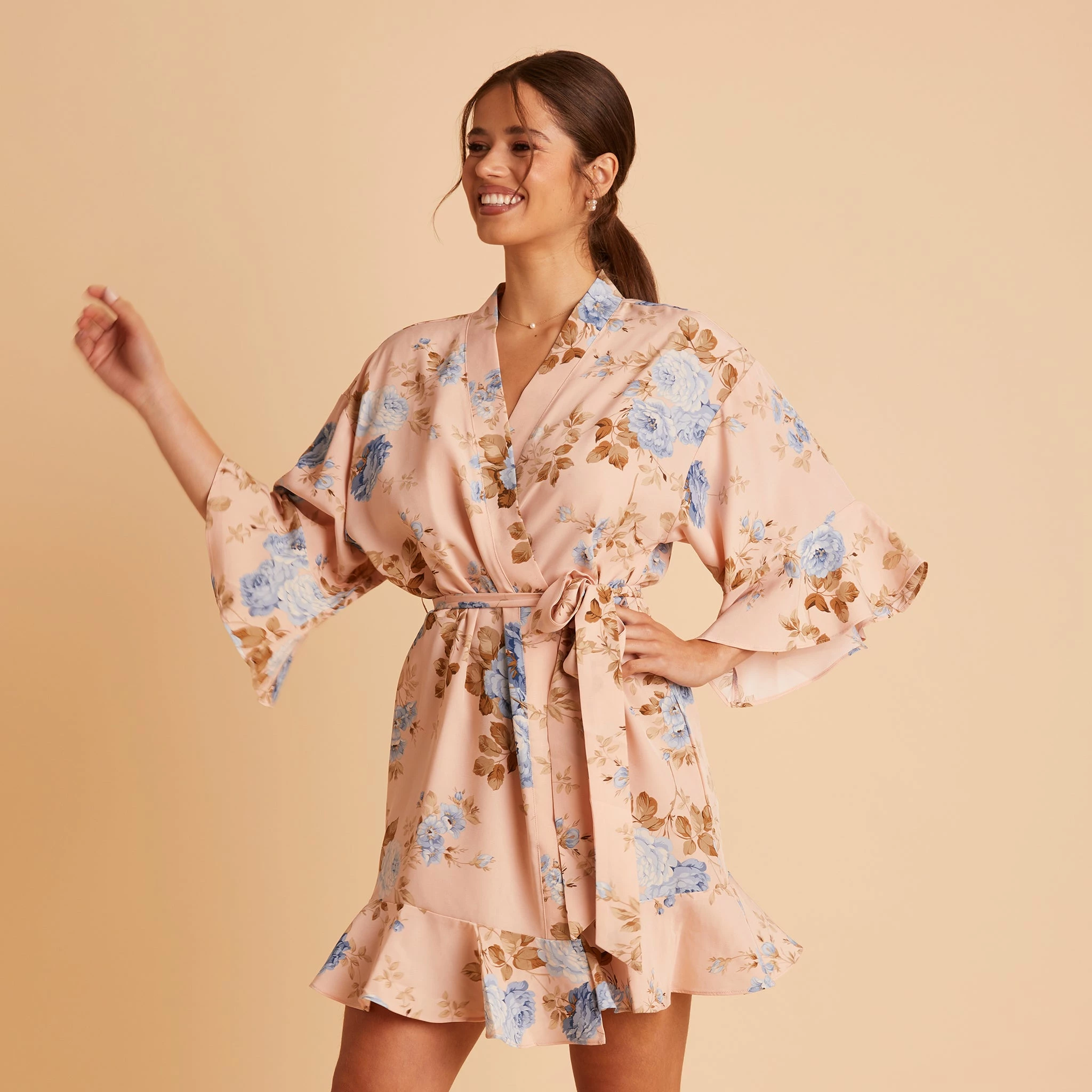 Kenny Floral Ruffle Robe - Peach Floral 3 Kenny Floral Ruffle Robe - Peach Floral - Image 3
