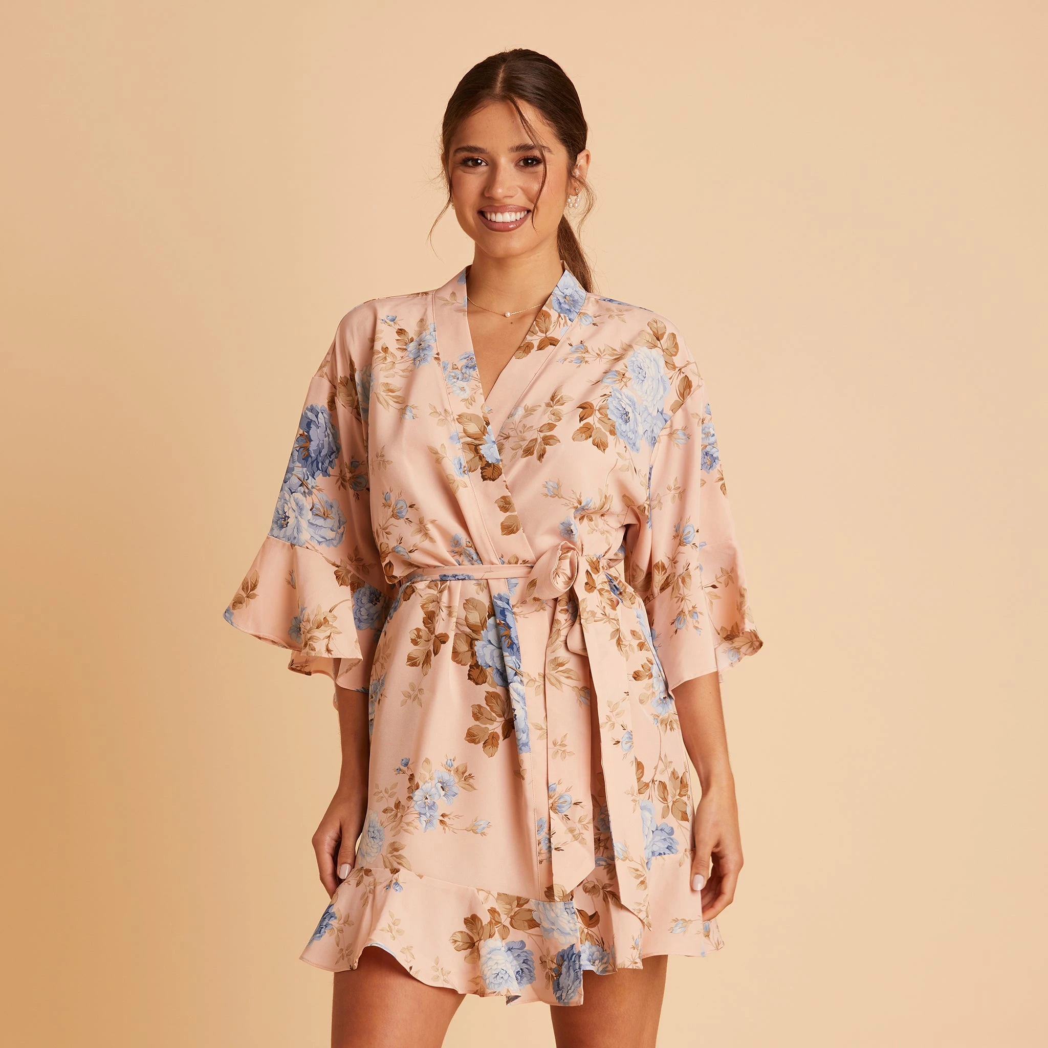 Kenny Floral Ruffle Robe - Peach Floral 1 Kenny Floral Ruffle Robe - Peach Floral