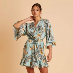 Kenny Floral Ruffle Robe - Teal Floral -US Skirt Sales 2024 BIRDY GREY KENNY FLORAL RUFFLE ROBE TEAL 01