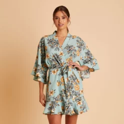 Kenny Floral Ruffle Robe - Teal Floral -US Skirt Sales 2024 BIRDY GREY KENNY FLORAL RUFFLE ROBE TEAL 02