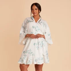 Kenny Floral Ruffle Robe - Sage Eucalyptus -US Skirt Sales 2024 BIRDY GREY KENNY PLUS SIZE FLORAL BRIDESMAID ROBE EUCALYPTUS 01
