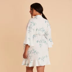 Kenny Floral Ruffle Robe - Sage Eucalyptus -US Skirt Sales 2024 BIRDY GREY KENNY PLUS SIZE FLORAL BRIDESMAID ROBE EUCALYPTUS 02
