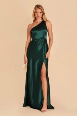 Kira Shiny Satin Dress - Emerald -US Skirt Sales 2024 BIRDY GREY KIRA SATIN BRIDESMAID DRESS EMERALD 01