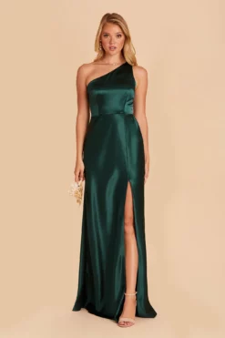 Kira Shiny Satin Dress - Emerald -US Skirt Sales 2024 BIRDY GREY KIRA SATIN BRIDESMAID DRESS EMERALD 02