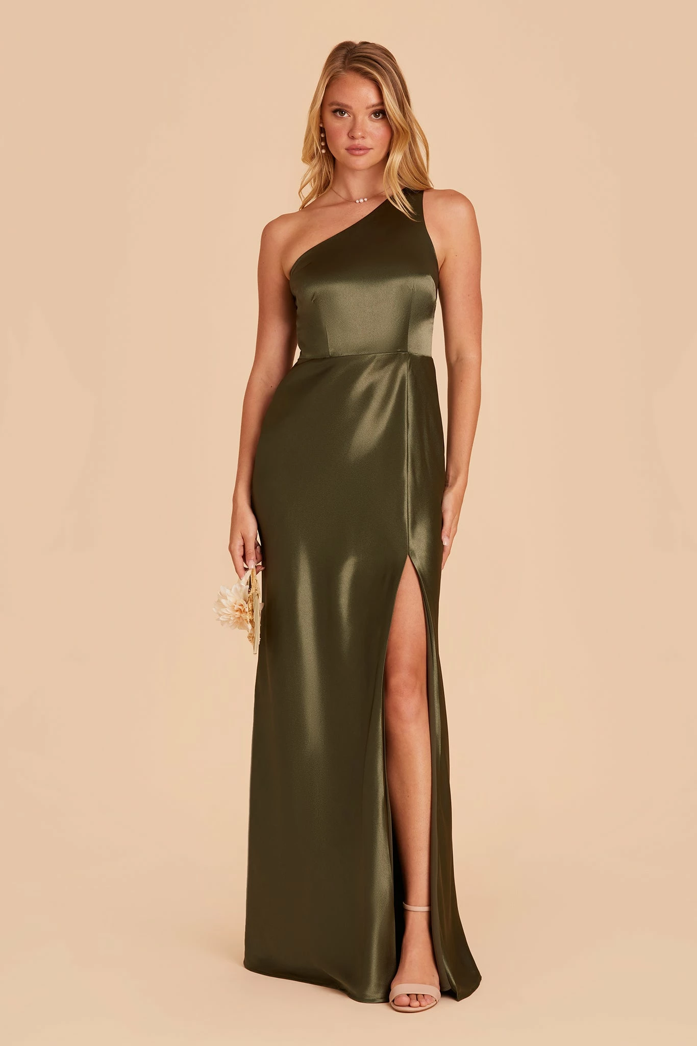 Kira Shiny Satin Dress - Olive 4 Kira Shiny Satin Dress - Olive - Image 4