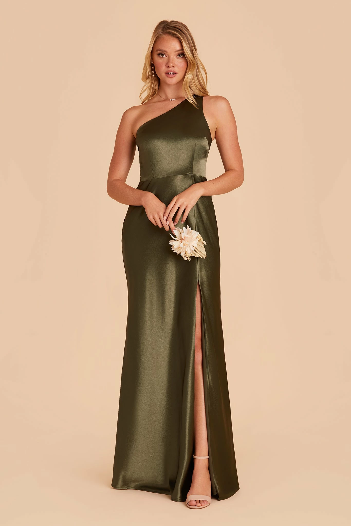 Kira Shiny Satin Dress - Olive 6 Kira Shiny Satin Dress - Olive - Image 6
