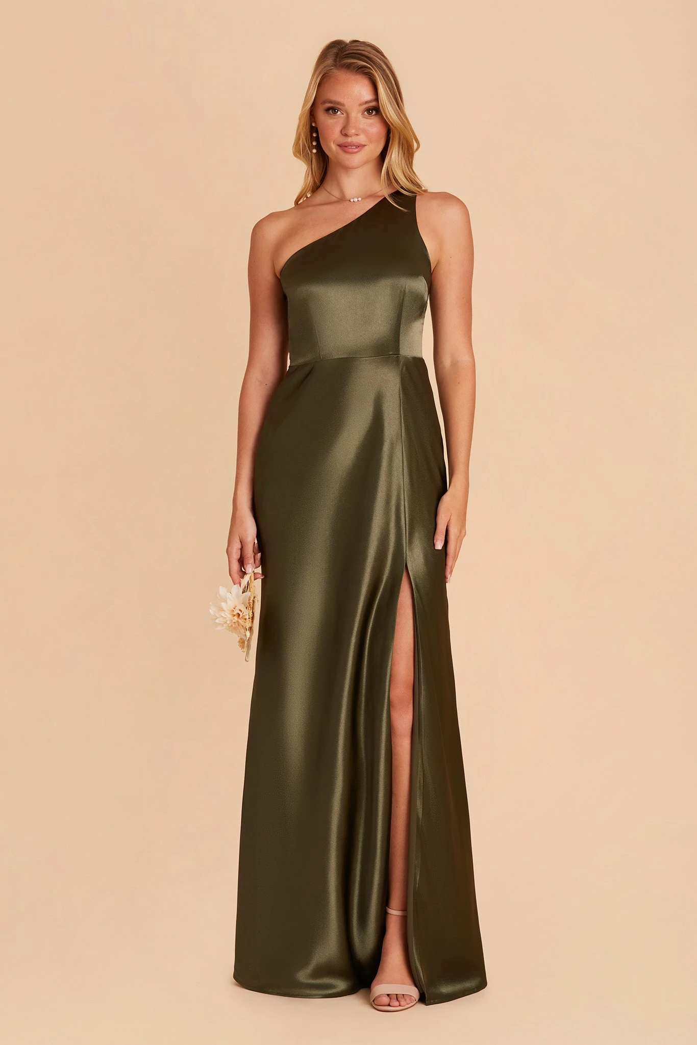 Kira Shiny Satin Dress - Olive 7 Kira Shiny Satin Dress - Olive - Image 7