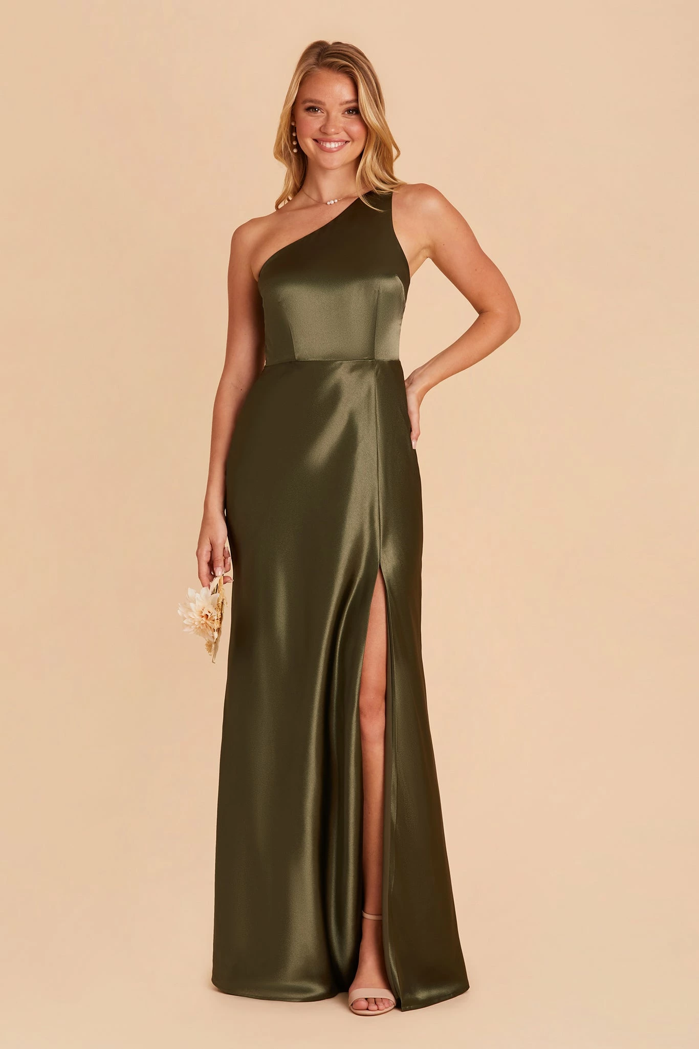 Kira Shiny Satin Dress - Olive 3 Kira Shiny Satin Dress - Olive - Image 3