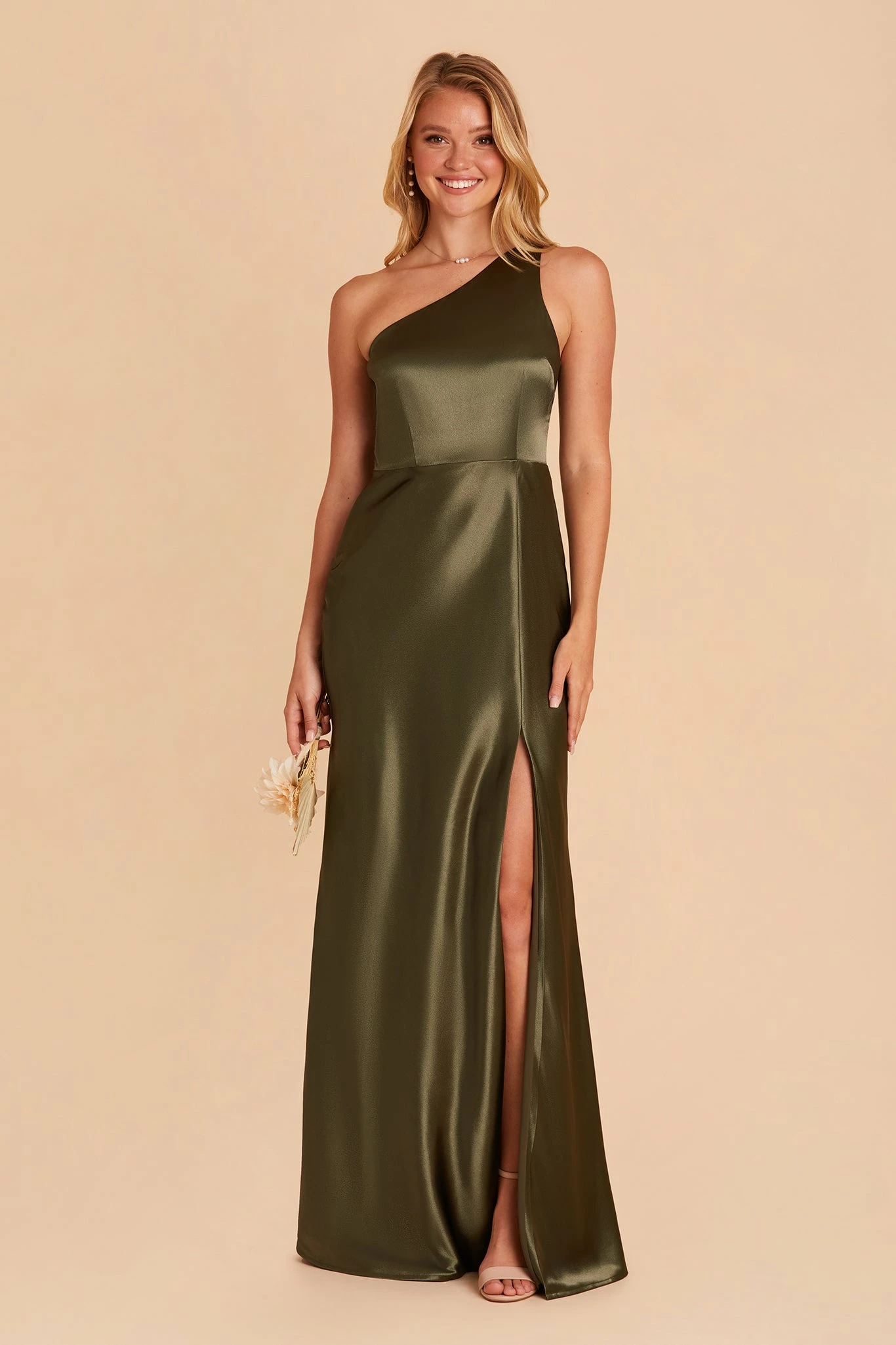 Kira Shiny Satin Dress - Olive 5 Kira Shiny Satin Dress - Olive - Image 5