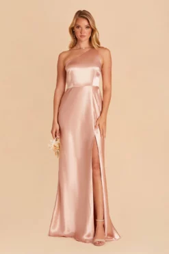 Kira Shiny Satin Dress - Rose Gold