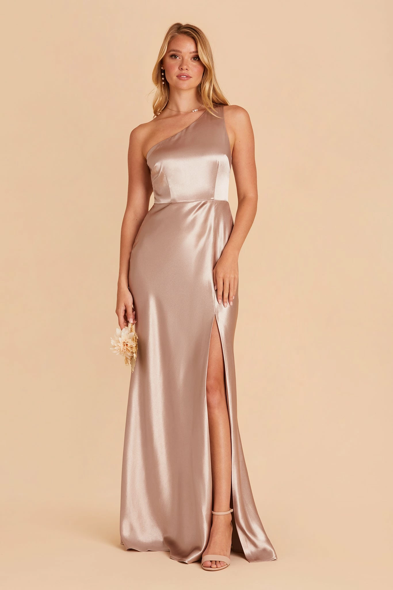 Kira Shiny Satin Dress - Taupe 4 Kira Shiny Satin Dress - Taupe - Image 4