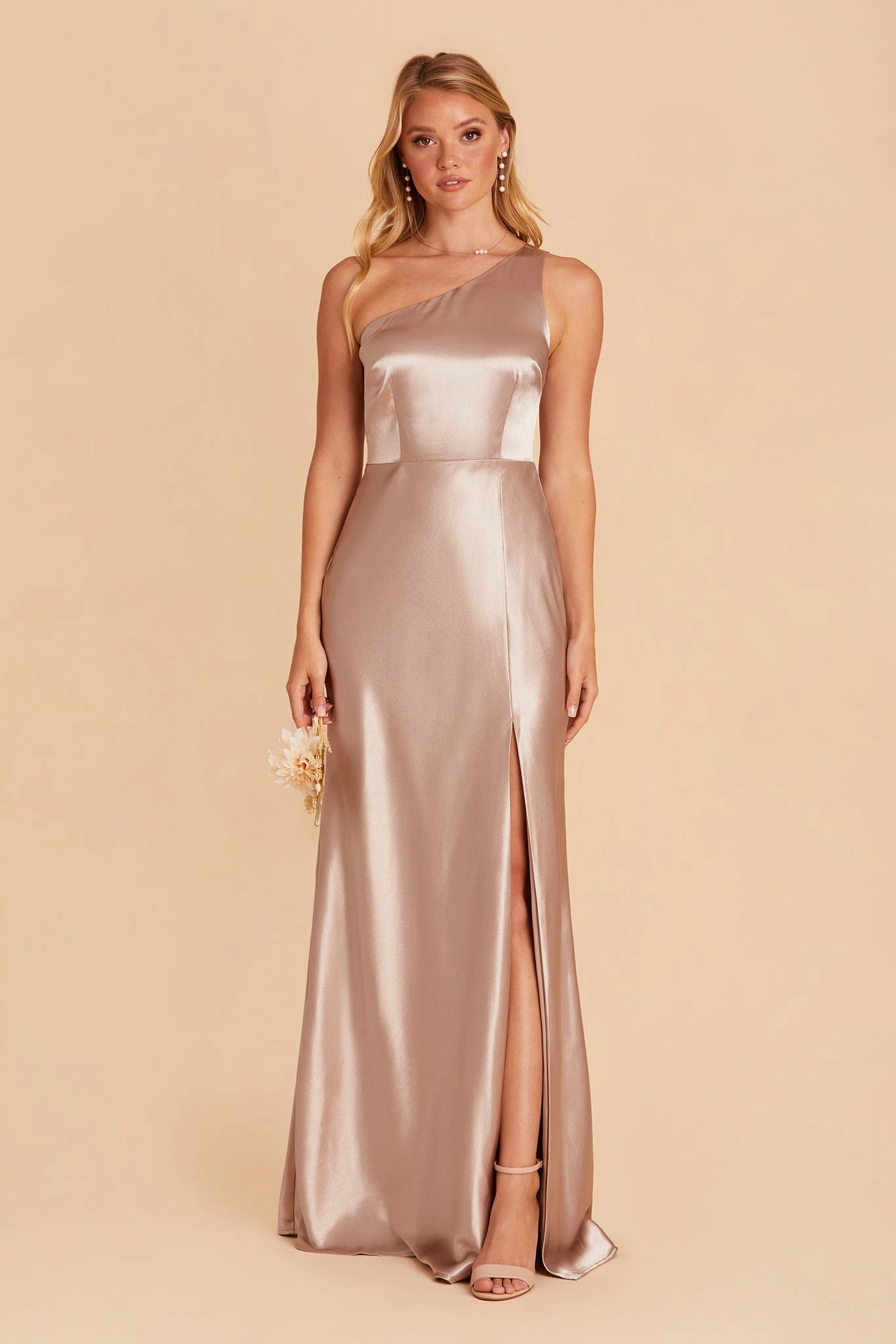 Kira Shiny Satin Dress - Taupe 3 Kira Shiny Satin Dress - Taupe - Image 3