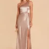 Kira Shiny Satin Dress - Taupe