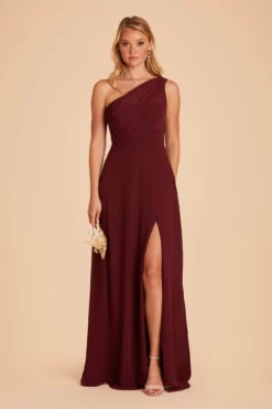 Kira Dress - Cabernet -US Skirt Sales 2024 BIRDY GREY KIRA SLIT CHIFFON BRIDESMAID DRESS CABERNET 03