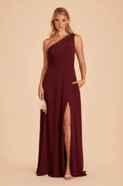 Kira Dress - Cabernet -US Skirt Sales 2024 BIRDY GREY KIRA SLIT CHIFFON BRIDESMAID DRESS CABERNET 05