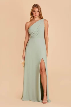 Kira Dress - Sage -US Skirt Sales 2024 BIRDY GREY KIRA SLIT CHIFFON BRIDESMAID DRESS SAGE 01