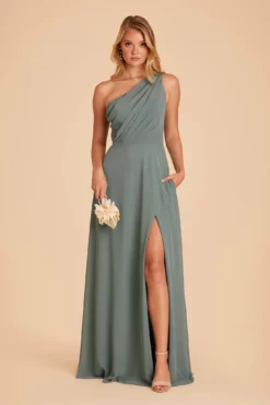 Kira Dress - Sea Glass -US Skirt Sales 2024 BIRDY GREY KIRA SLIT CHIFFON BRIDESMAID DRESS SEAGLASS 01