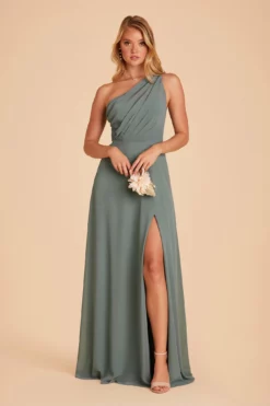 Kira Dress - Sea Glass -US Skirt Sales 2024 BIRDY GREY KIRA SLIT CHIFFON BRIDESMAID DRESS SEAGLASS 02