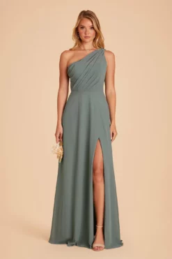 Kira Dress - Sea Glass -US Skirt Sales 2024 BIRDY GREY KIRA SLIT CHIFFON BRIDESMAID DRESS SEAGLASS 04