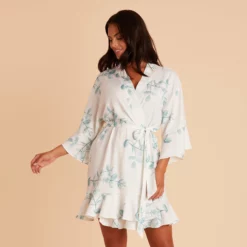 Kenny Floral Ruffle Robe - Sage Eucalyptus