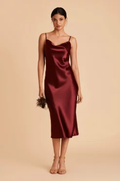 Lisa Shiny Satin Midi Dress - Cabernet
